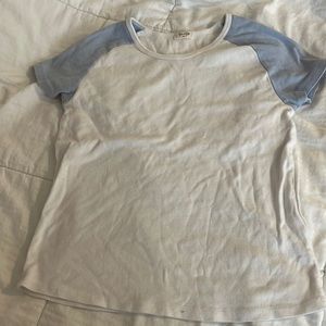 Brandy Melville one size white and blue baseball style sleeves short sleeve tee